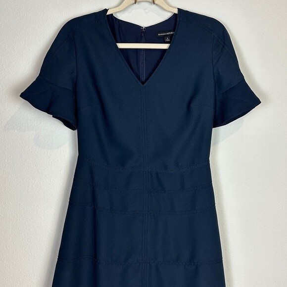 Banana Republic Navy Flutter Sleeve Sheath Dress 4 - Picture 2 of 9